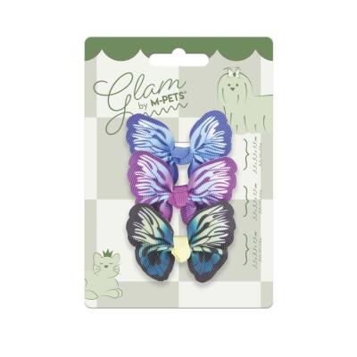 M-Pets Glam Kelebekli Kedi ve Köpekler İçin Aksesuar Toka Mavi Mor ve Yeşil - 1
