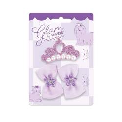 M-Pets Glam Taç ve Fiyonklu Kedi ve Köpekler İçin Aksesuar Toka Mor - M-Pets