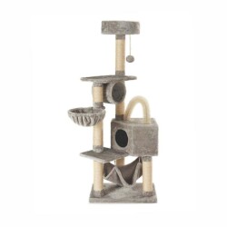 M-Pets Olympus Kedi Tırmalama ve Oyun Evi Gri Bej 60x37x150 Cm - M-Pets