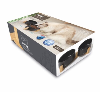 M-Pets Opera Bambu Standlı Siyah  İkili Seramik Mama ve Su Kabı 2x350 Ml