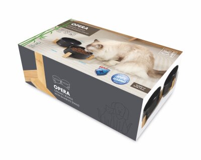M-Pets Opera Bambu Standlı Siyah  İkili Seramik Mama ve Su Kabı 2x850 Ml