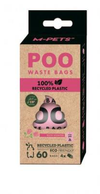 M-Pets Poo %100 Recycled Dışkı Poşeti Gül Kokulu 4x15 Yaprak - 1