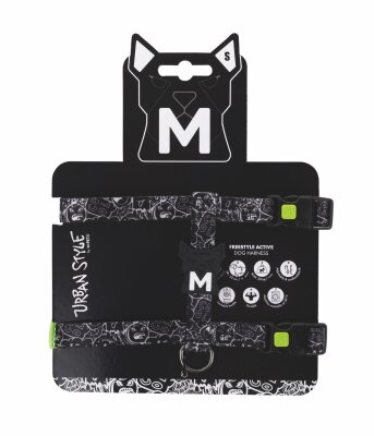 M-Pets Urban Style Black/White Active Köpek Göğüs Tasması S