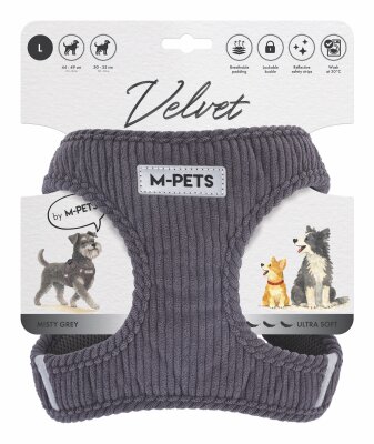M-Pets Velvet Dog Gri Köpek Göğüs Tasması L