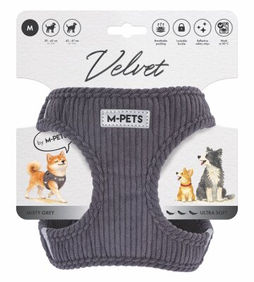 M-Pets Velvet Dog Gri Köpek Göğüs Tasması M