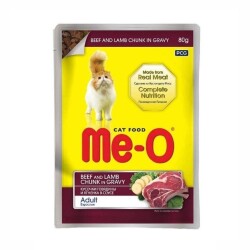 Me-O Pouch Soslu Dana ve Kuzu Etli Yetişkin Kedi Konservesi 80 Gr - Me-O