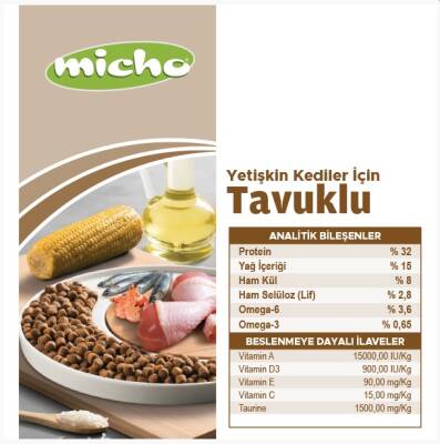 Micho Tavuklu Hamsili Yetişkin Kedi Maması 15 kg - 3