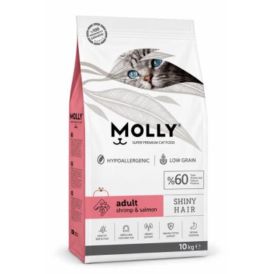Molly Düşük Tahıllı Hypoallergenic Karidesli ve Somonlu Yetişkin Kedi Maması 10 Kg