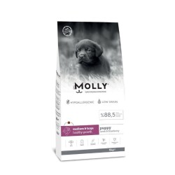 Molly Düşük Tahıllı Hypoallergenic Kuzulu ve Yaban Mersinli Orta ve Büyük Irk Yavru Köpek Maması 15 Kg - Molly