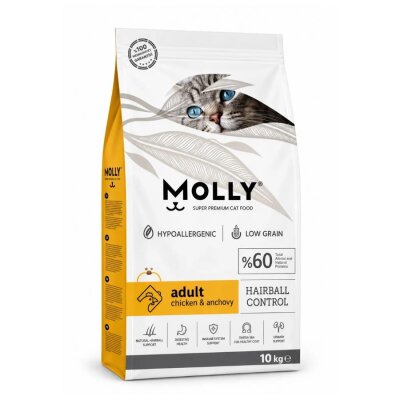 Molly Düşük Tahıllı Hypoallergenic Tavuklu ve Hamsili Yetişkin Kedi Maması 10 Kg