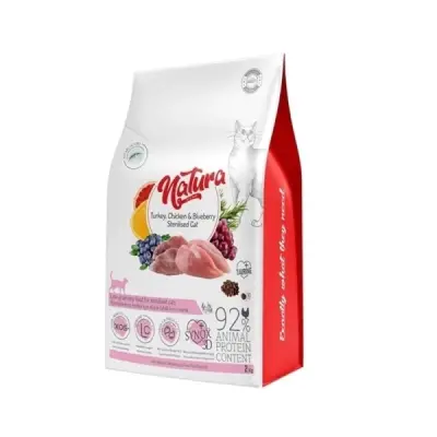 Natura Premium Tavuklu Hindili Yaban Mersinli Düşük Tahıllı Kısırlaştırılmış Yetişkin Kedi Maması 2 kg - Natura