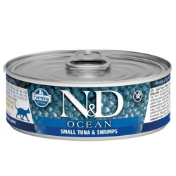 N&D Ocean Levrek ve Mürekkep Balıklı Karidesli Yetişkin Kedi Konservesi 80 gr - N&D