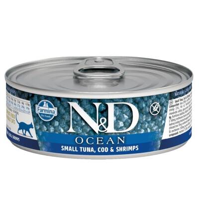 N&D Ocean Ton ve Morina Balıklı Karidesli Yetişkin Kedi Konservesi 80 gr - 2