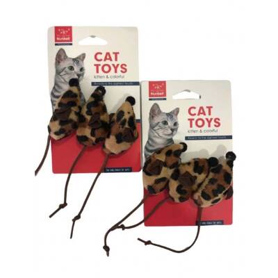 Nunbell Tüylü Fare Leopar Desen 3'Lü Kedi Oyuncağı - 1