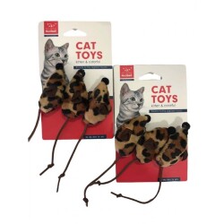 Nunbell Tüylü Fare Leopar Desen 3'Lü Kedi Oyuncağı - Nunbell