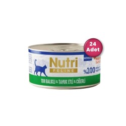 Nutri Feline Mousse Ton Balıklı Tavuk Etli ve Ciğerli Tahılsız Yetişkin Kedi Konservesi 70 gr ( 24 Al 20 Öde ) - Nutri Feline