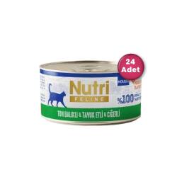 Nutri Feline Mousse Ton Balıklı Tavuk Etli ve Ciğerli Tahılsız Yetişkin Kedi Konservesi 70 gr X 24 Adet - Nutri Feline
