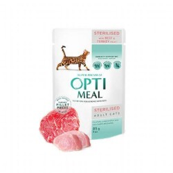 Optimeal Dana Etli ve Hindili Tahılsız Kısırlaştırılmış Yetişkin Kedi Yaş Maması 85 gr - Optimeal