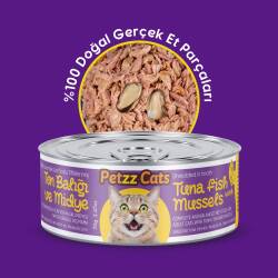 PetzzCats Lezzetli Sos İçinde Taze Fileto Ton Balıklı ve Midyeli Konserve Kedi Maması 85 Gr 24 Adet - PetzzCats