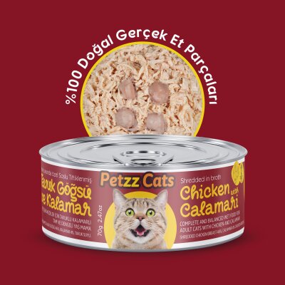 PetzzCats Tavuk & Kalamar Konserve Kedi Maması 85 Gr 24 Adet