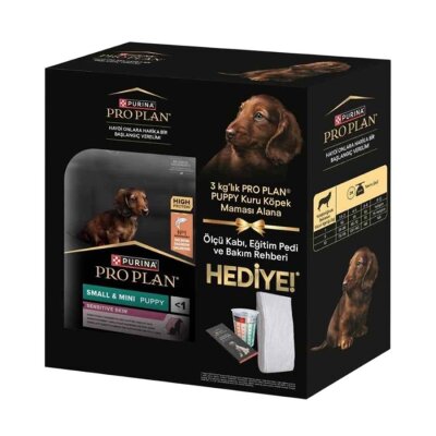 Pro Plan Puppy Small Sensitive Somonlu Küçük Irk Hassas Yavru Köpek Maması 3 kg + Ölçü Kabı ve Eğitim Pedi Hediyeli