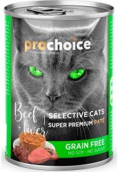 Prochoice Seçici Kediler İçin Sığır Etli Ciğerli Tahılsız Ezme Yetişkin Kedi Konservesi 400 gr - Prochoice