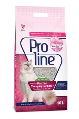 Proline Bebek Pudrası Kokulu Kalın Taneli Topaklanan Bentonit Kedi Kumu 10 lt - 1