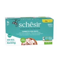 Schesir Tam ve Dengeli Ton Balığı ile Çipuralı Jöle İçinde Kedi Konservesi Multipack 6x50 gr - Schesir