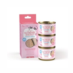 Schesir Parça Tavuklu Somonlu Ciğerli Tahılsız Ezme Yavru Kedi Konservesi 3 x 55 gr - Schesir