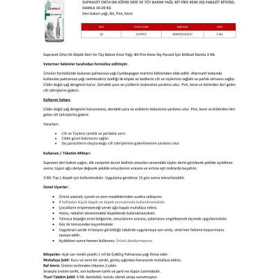 Supravet Orta Irk Köpek Deri ve Tüy Bakım Ense Yağı; Bit Pire Kene Dış Parazit Bitkisel Damla (10-20 kg) 3 ml - 3
