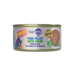 Supreme Cat Purrfect Tiftiklenmiş Ton Balıklı ve Kalamarlı Yetişkin Kedi Konservesi 70 gr - Supreme