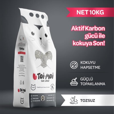 Toi Moi Aktif Karbonlu İnce Taneli Topaklanan Bentonit Kedi Kumu 10 kg X 2 Adet - 2