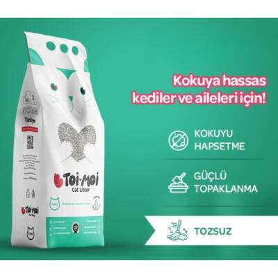 Toi Moi Kokusuz İnce Taneli Topaklanan Bentonit Kedi Kumu 10 kg - 2