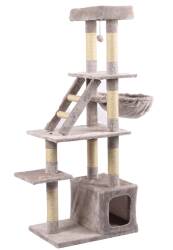 Tommy Çok Katlı Lüks Gri Kedi Tırmalama Evi 60x40x148 - Tommy