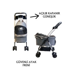 Tommy Evcil Hayvan Arabası 65x45x95cm Gri Max 15kg - 2
