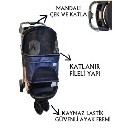 Tommy Evcil Hayvan Arabası 87x50x107cm Lacivert Max 20 Kg - Tommy