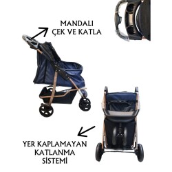 Tommy Evcil Hayvan Arabası 87x50x107cm Lacivert Max 20 Kg - 3