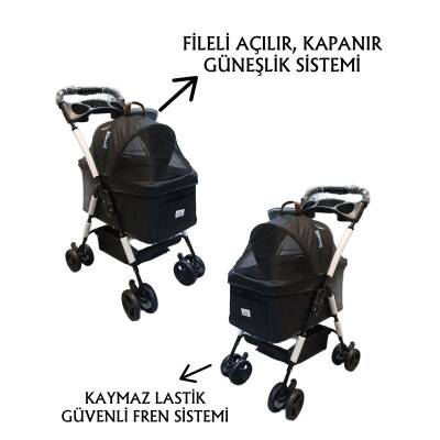 Tommy Evcil Hayvan Arabası 65x45x95cm Siyah Max 15 Kg - 2