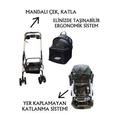 Tommy Evcil Hayvan Arabası 65x45x95cm Siyah Max 15 Kg - 4