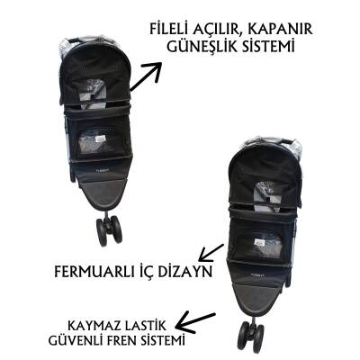 Tommy Evcil Hayvan Arabası 80x46x99cm Siyah Max 15 Kg - 2