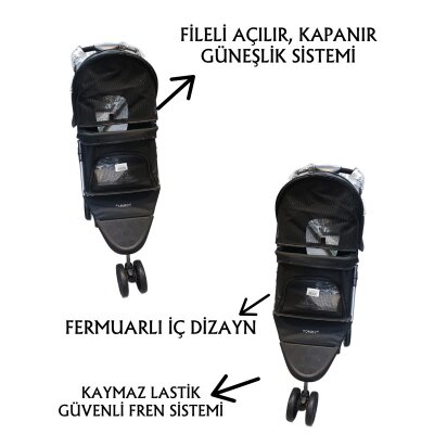 Tommy Evcil Hayvan Arabası 80x46x99cm Siyah Max 15 Kg - 2
