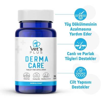 Vet's Plus Derma Care Kedi ve Köpekler İçin Deri ve Tüy Yapısı Destekleyici Biotin Tablet 75 Adet - 3