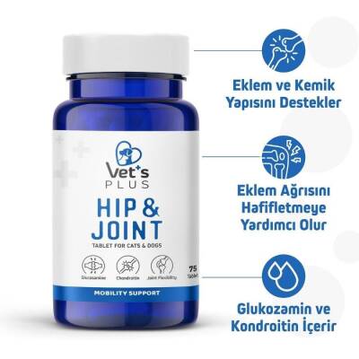 Vet's Plus Hip&Joint Kedi ve Köpekler İçin Eklem Yapısı Destekleyici Glukozamin Tablet 75 Adet - 2