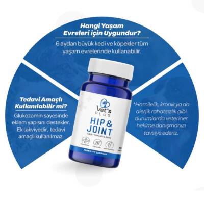 Vet's Plus Hip&Joint Kedi ve Köpekler İçin Eklem Yapısı Destekleyici Glukozamin Tablet 75 Adet - 3