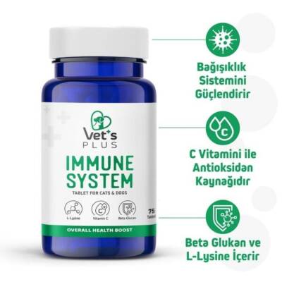 Vet's Plus Immune System Kedi ve Köpekler İçin Bağışıklık Sistemi Güçlendirici Tablet 75 Adet - 2