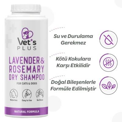 Vet's Plus Kedi ve Köpekler İçin Lavanta ve Biberiye Özlü Toz Şampuan 150 Gr - 2