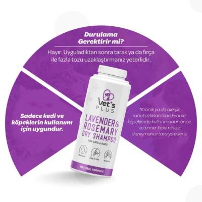Vet's Plus Kedi ve Köpekler İçin Lavanta ve Biberiye Özlü Toz Şampuan 150 Gr - 3