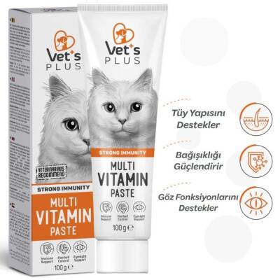 Vet's Plus Multi-Vitamin Taurinli Malt Kedi Macunu 100 Gr - 4