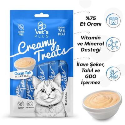 Vet's Plus Okyanus Balıklı Sıvı Krema Kedi Ödülü 5x14 Gr - 3