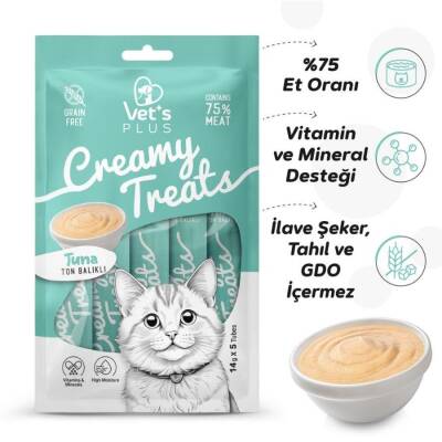 Vet's Plus Ton Balıklı Sıvı Krema Kedi Ödülü 5x14 Gr - 3